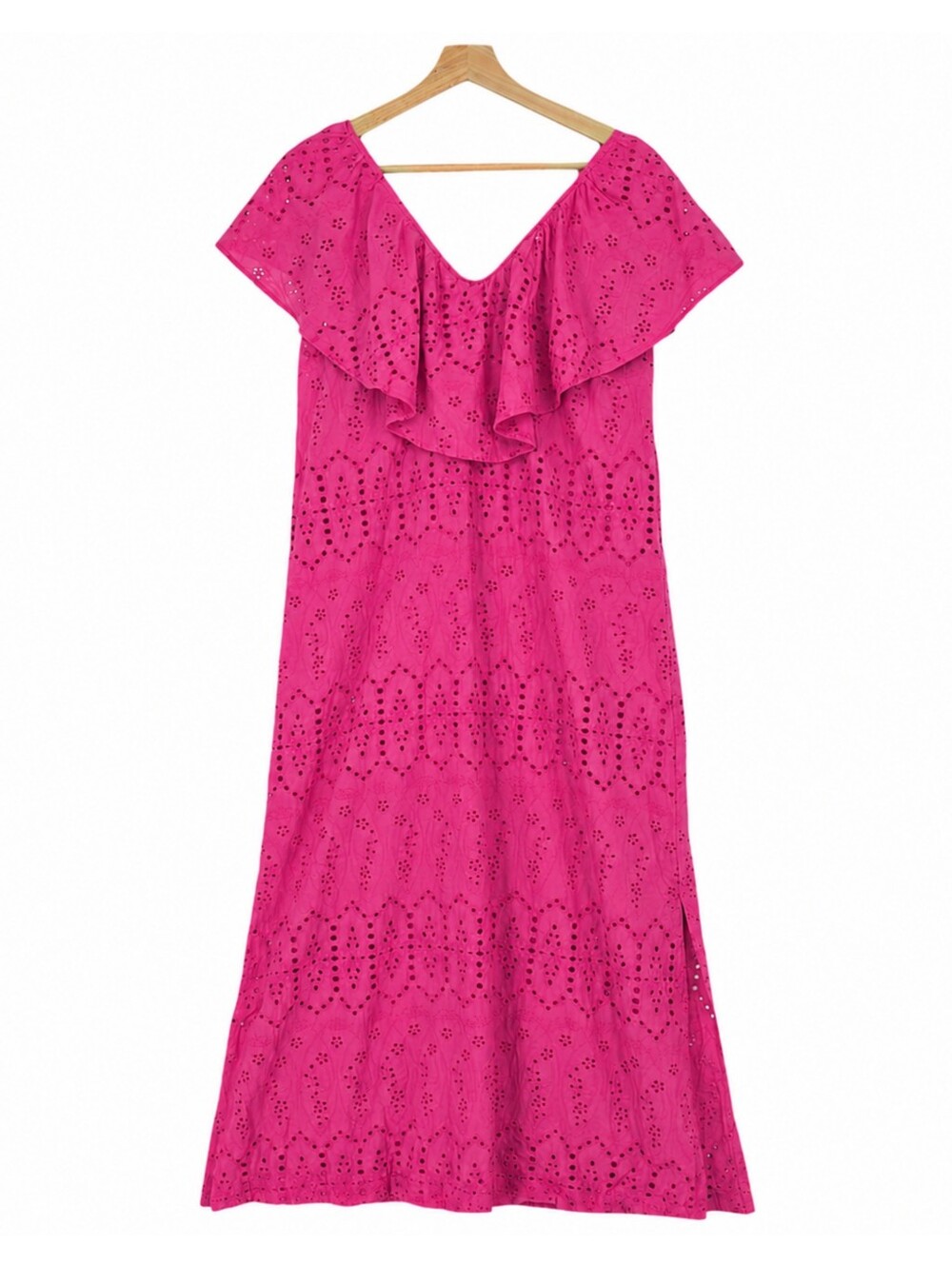 Tuckernuck Pink Eyelet Ruffle Midi Dress Cotton Resort Size Small - Picture 2 of 15